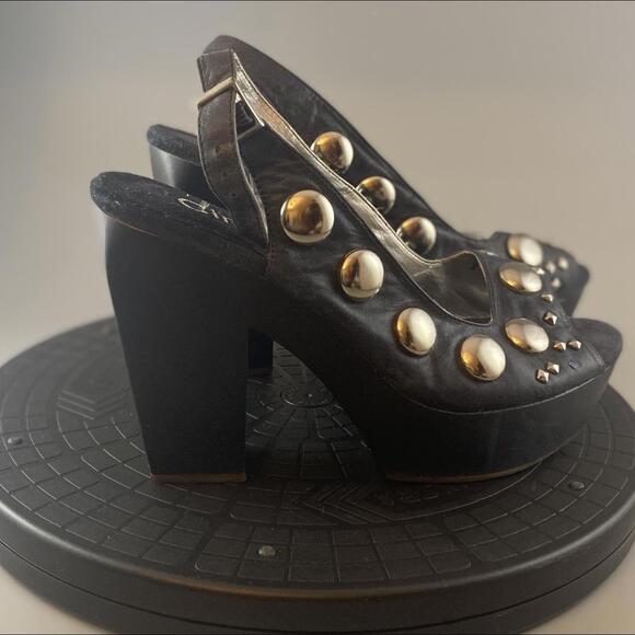 Y2K Navy Blue Studded Platform's with Peep Toe from CINDY size 8 US 38 EU - Picture 1 of 8